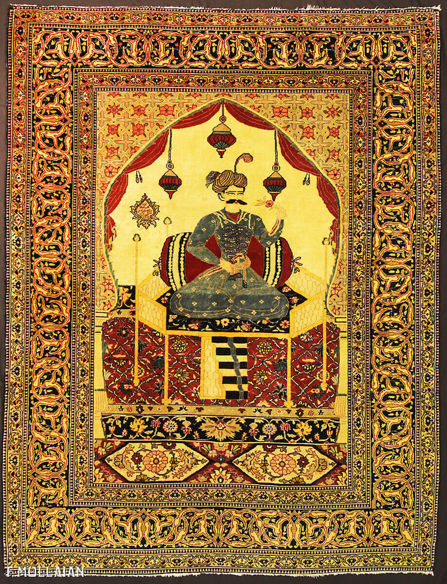 Pictorial « Shah Abbass » Antique Kashan Persian Rug n°:37843154